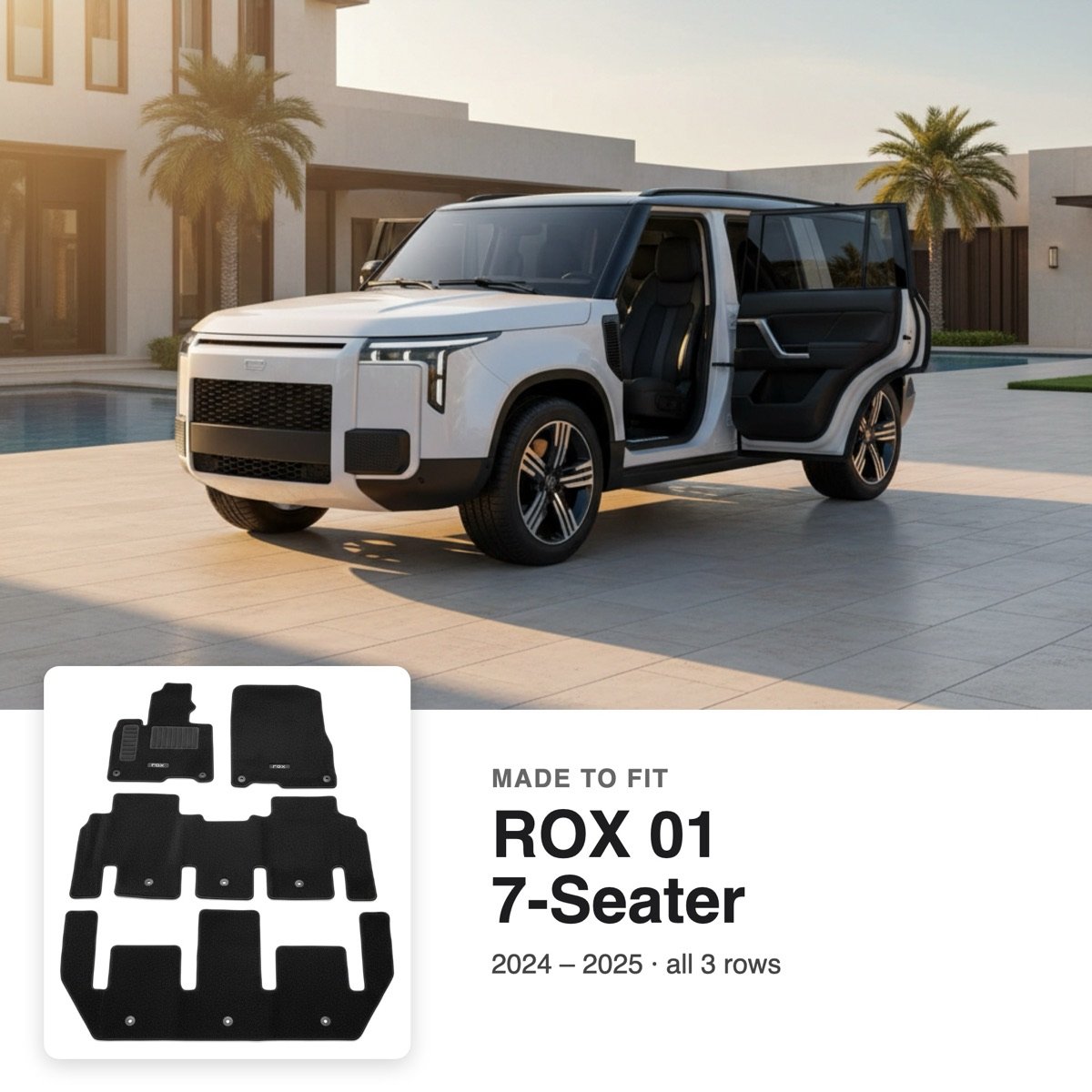 ROX 01 carpet floor mats, 7-seat, 4-piece, Black, 4